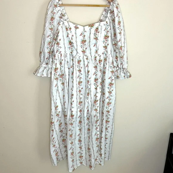 Forever 21 | Dresses | Forever 2 White Floral Cottagecore Milk Maid Midi  Dress W Slit Plus Size X | Poshmark